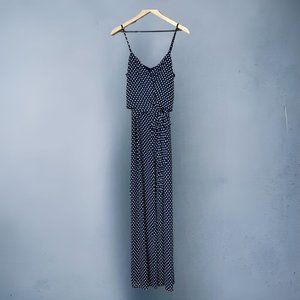 Michael Kors Spaghetti Strap Navy Blue Polka Dot Wrap Top Wide Leg Jumpsuit